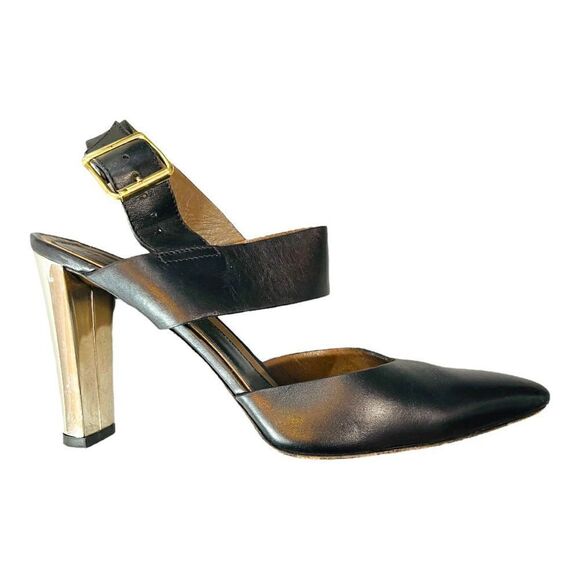 Marni Black and Chrome Block Heel Leather High Heels Pumps Size 9 EUC - Picture 6 of 8